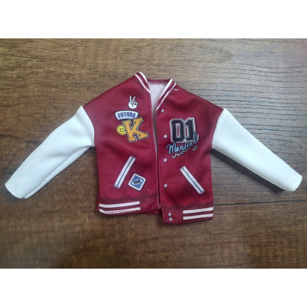 2023 KEN DOLL LETTERMAN JACKET Maroon White Sleeves Faux Pockets Z19